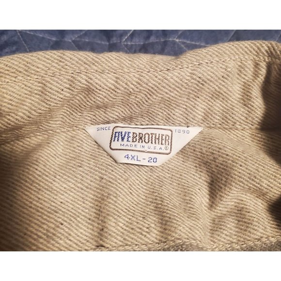 Vintage FiveBrother 4X Heavy Flannel Shirt Beige/Gray BUTTON USA UNION MADE - Picture 5 of 11